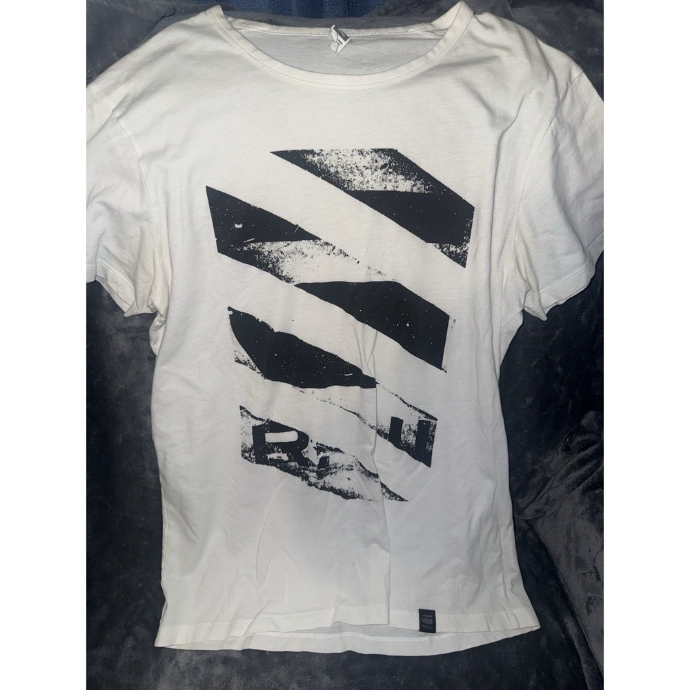 G-Star Raw Shirt Mens Large White Diagonal RAW Graphic Crewneck T-Shirt Tee Top